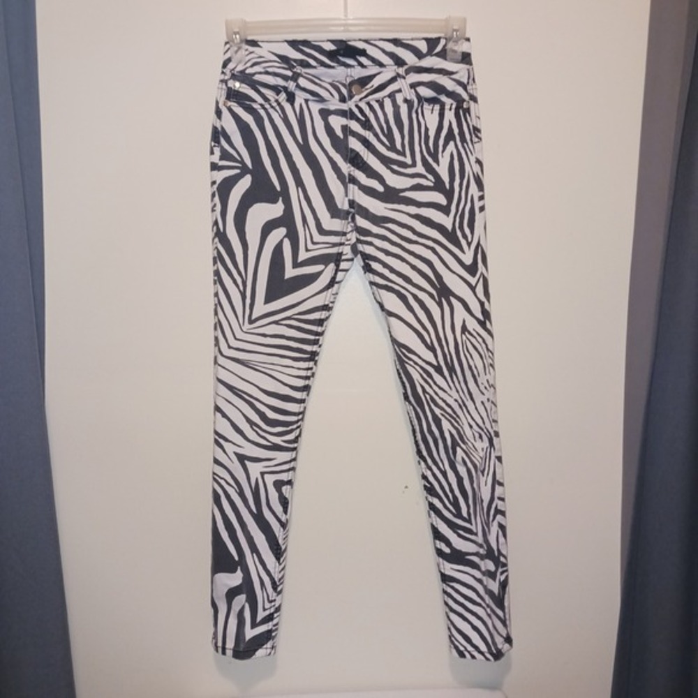 Forever 21 Zebra Skinny Pants Jeans Black White Denim Animal Print Medium